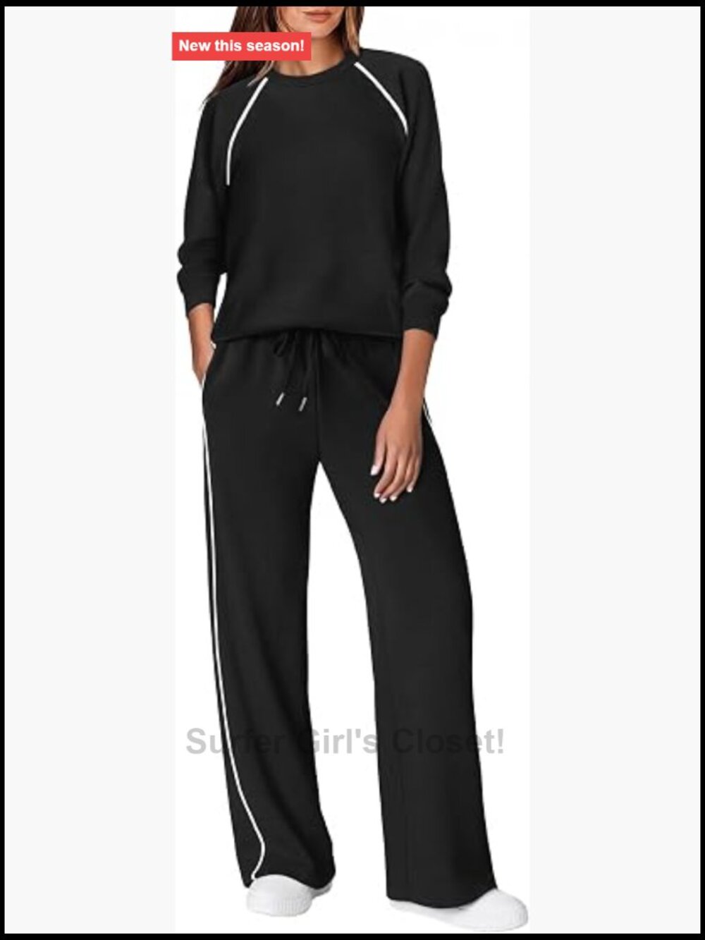 Women's 2 Piece Lounge Set Long Sleeve Piping Detail Travel Casual Outfit